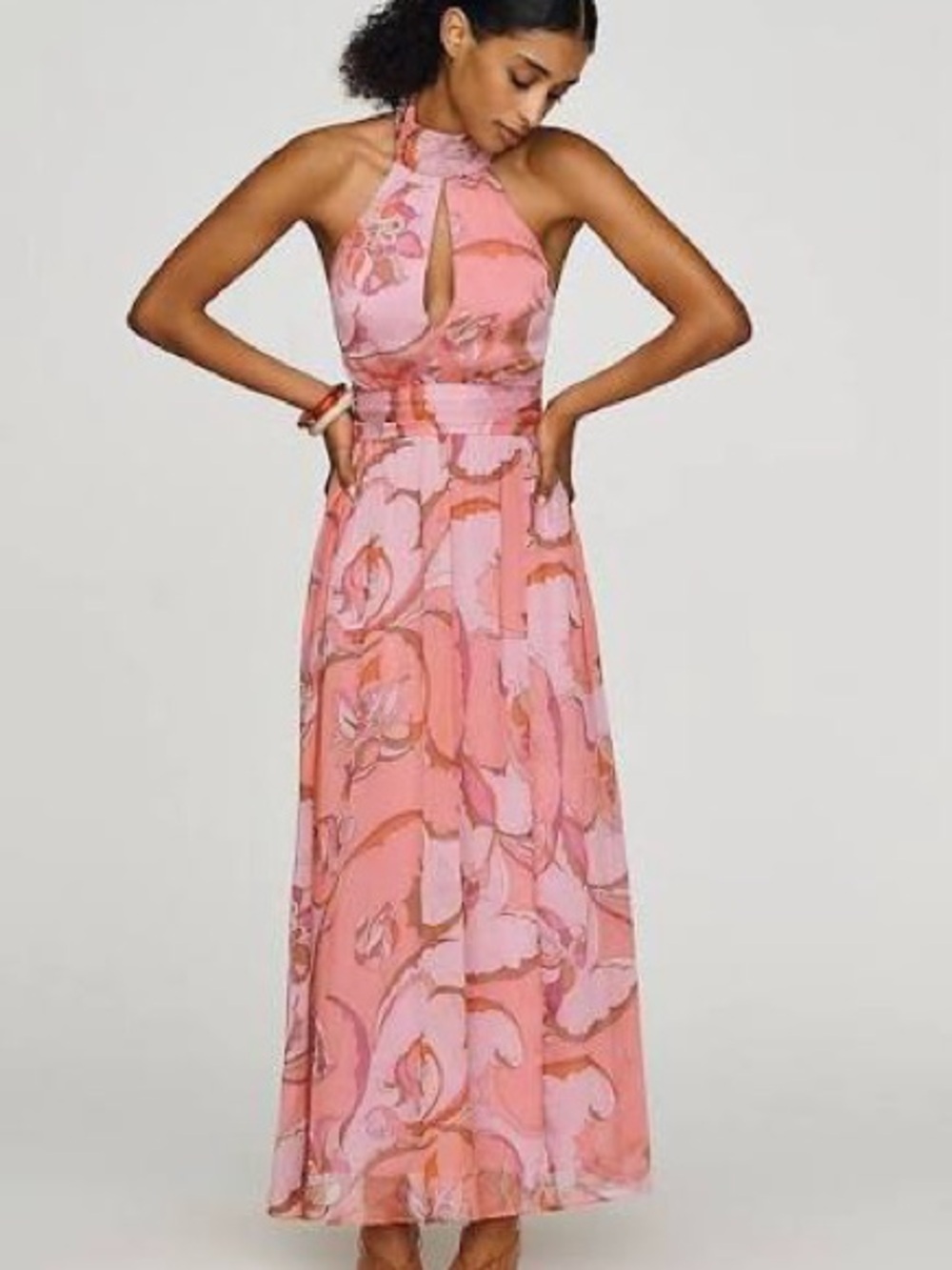 NWT Anthropologie Maeve Pink Halter Floral Maxi Dress